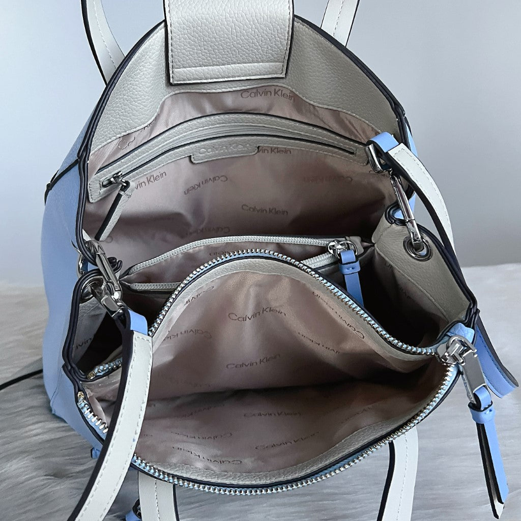 Calvin Klein Light Blue Leather Front Detail 2 Way Shoulder Bag Like New