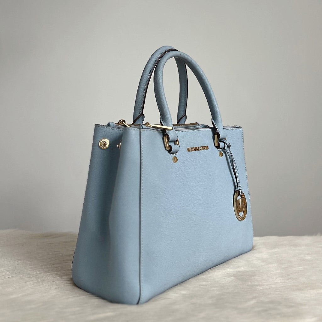 Michael Kors Light Blue Leather Triple Compartment 2 Way Shoulder Bag Excellent