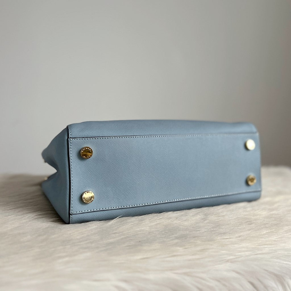 Michael Kors Light Blue Leather Triple Compartment 2 Way Shoulder Bag Excellent