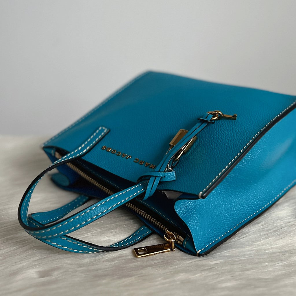 Marc Jacobs Blue Leather Triple Compartment 2 Way Shoulder Bag Excellent