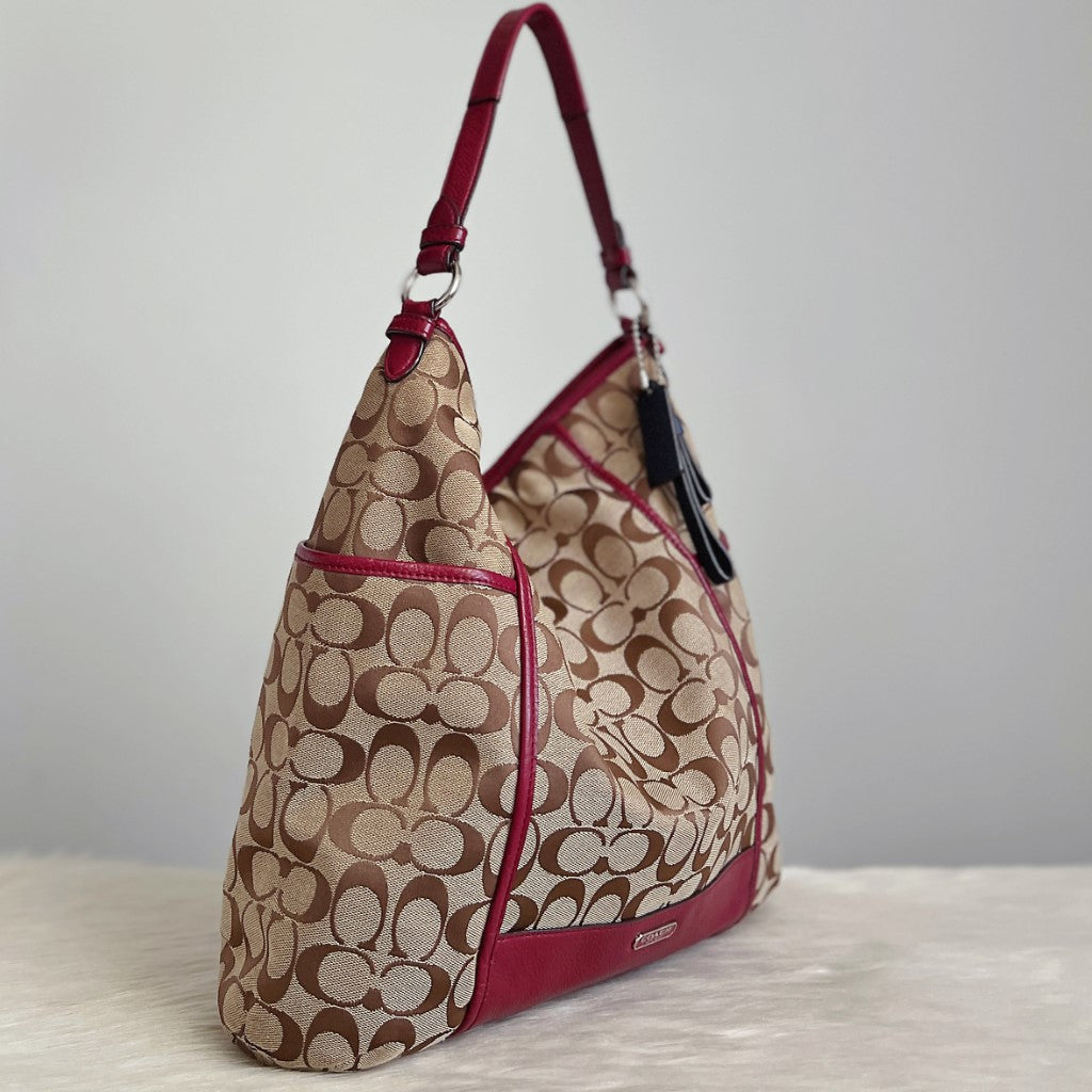 Coach Maroon Leather Monogram Slouchy 2 Way Shoulder Bag