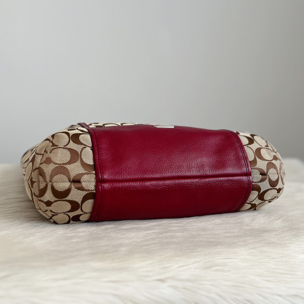 Coach Maroon Leather Monogram Slouchy 2 Way Shoulder Bag