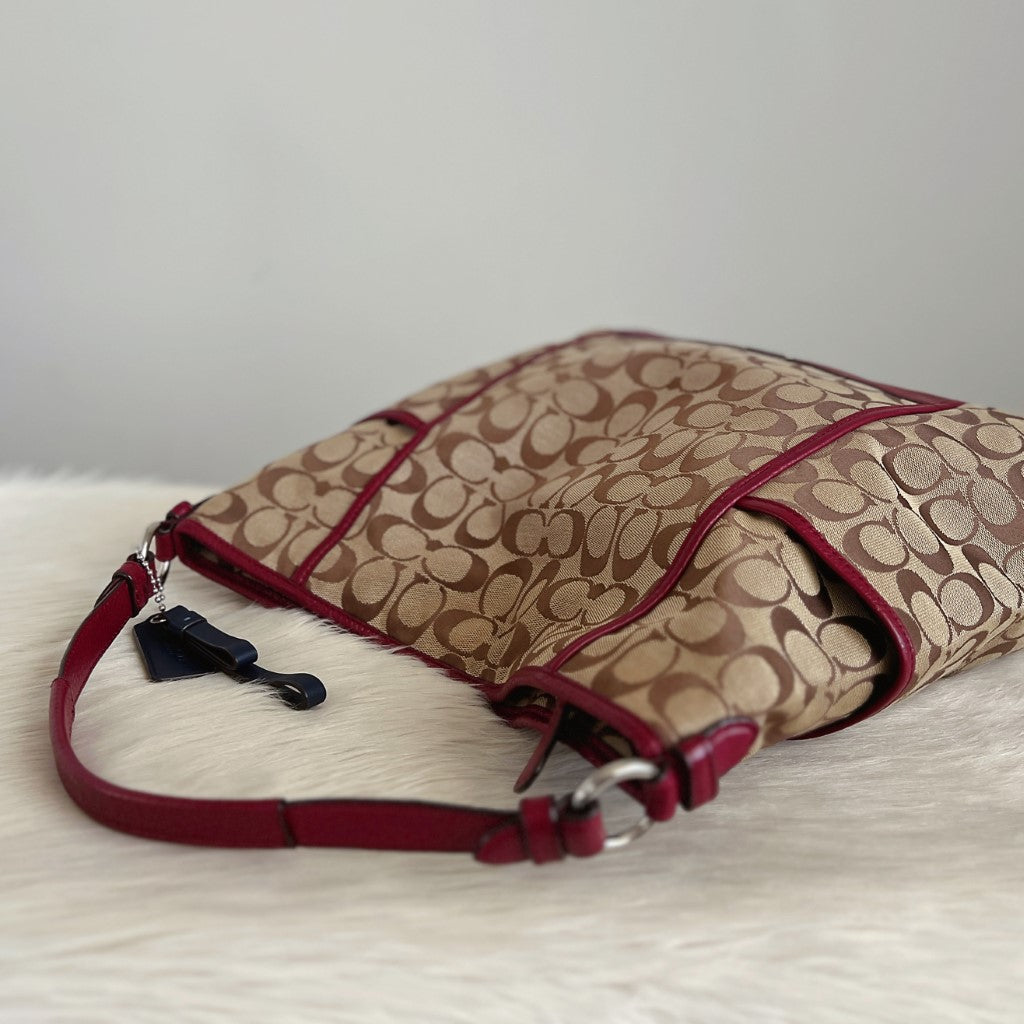 Coach Maroon Leather Monogram Slouchy 2 Way Shoulder Bag