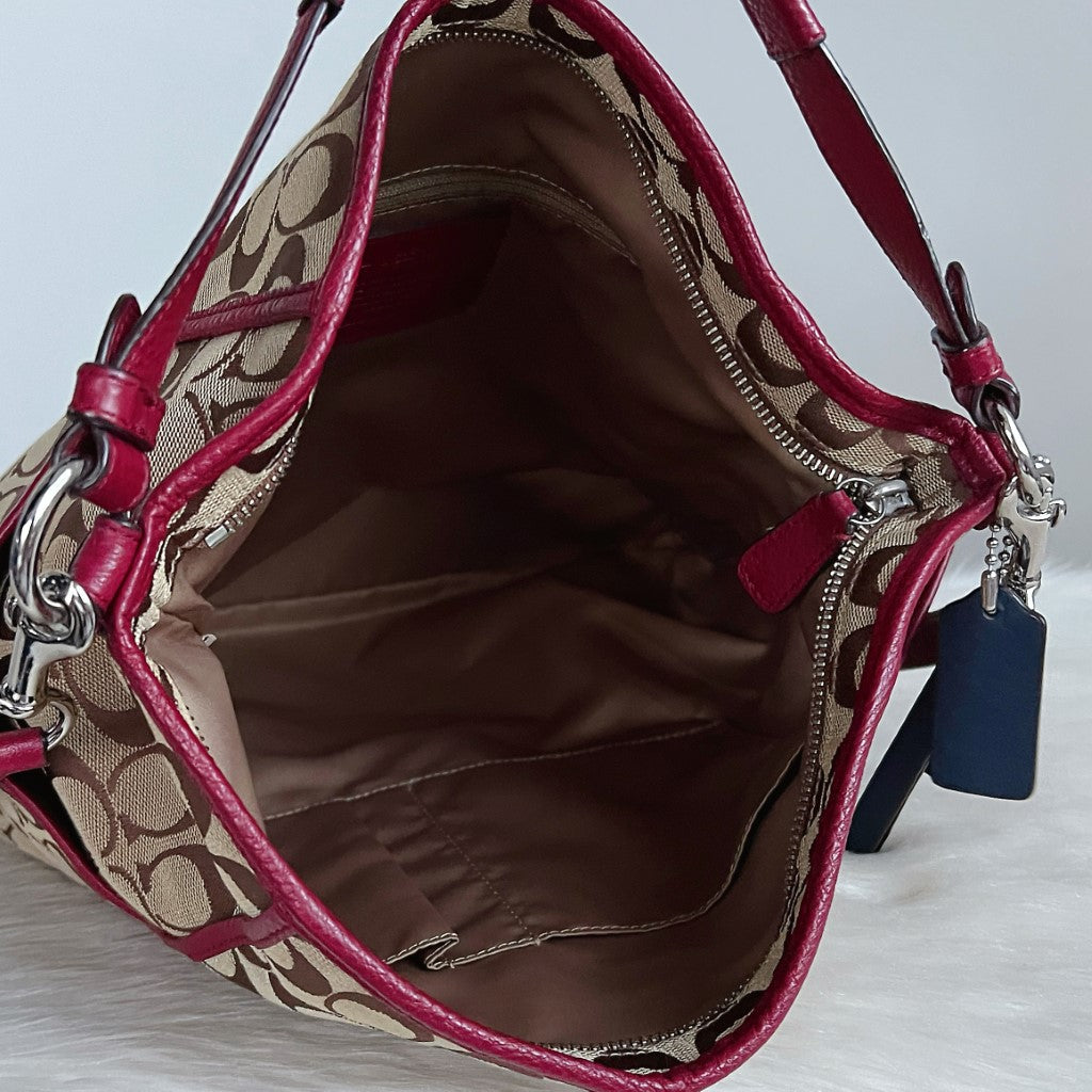 Coach Maroon Leather Monogram Slouchy 2 Way Shoulder Bag
