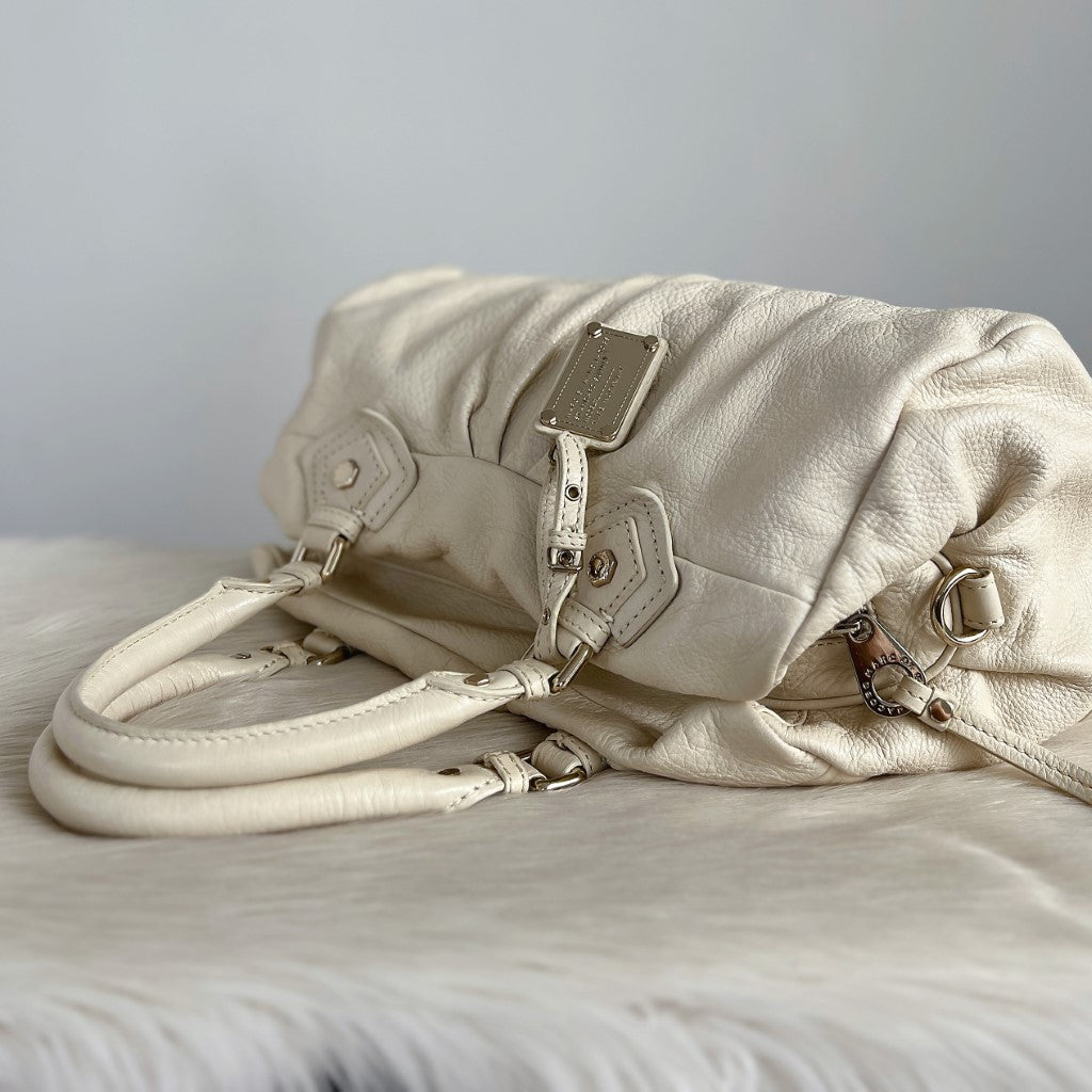 Marc Jacobs White Leather Classic Q Large 2 Way Shoulder Bag