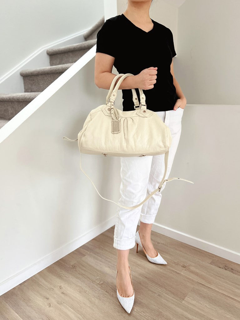 Marc Jacobs White Leather Classic Q Large 2 Way Shoulder Bag