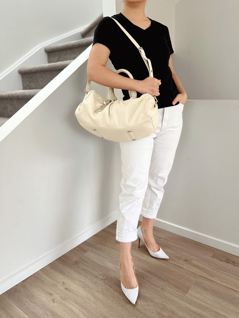 Marc Jacobs White Leather Classic Q Large 2 Way Shoulder Bag