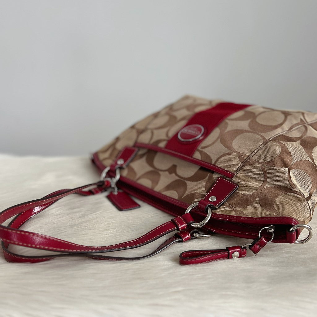 Coach Maroon Leather Monogram Front Detail 2 Way Shoulder Bag
