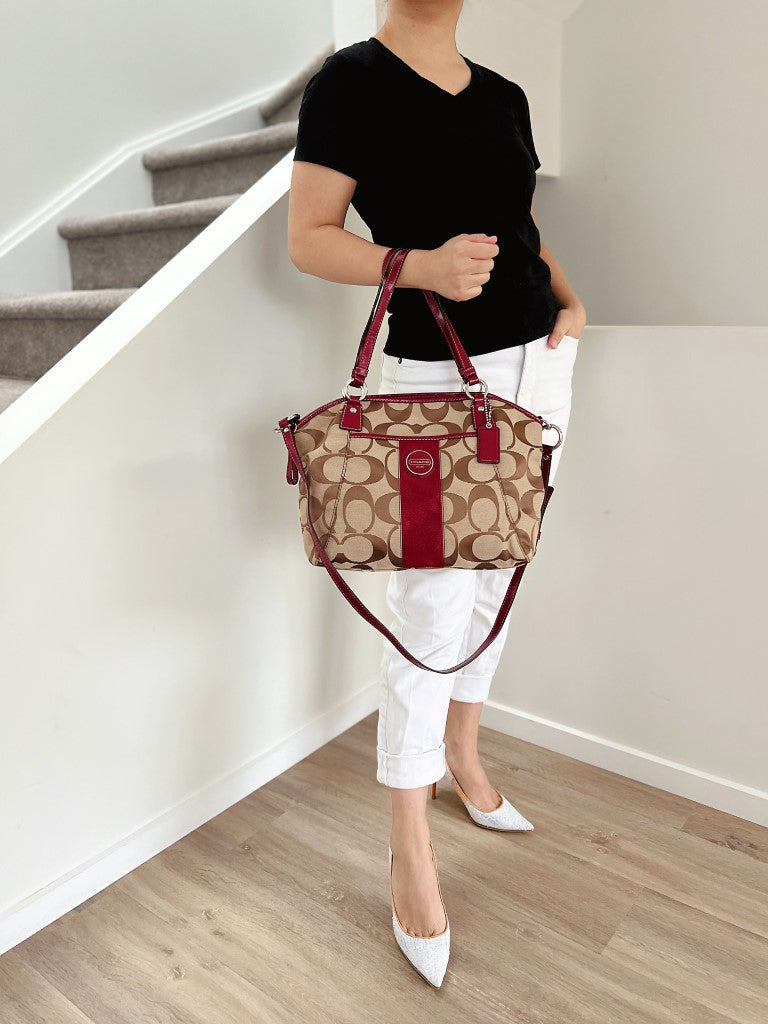 Coach Maroon Leather Monogram Front Detail 2 Way Shoulder Bag