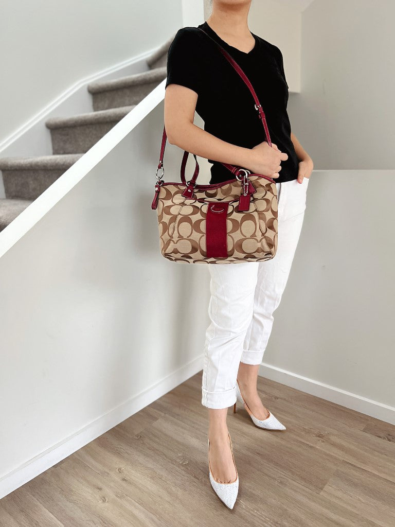Coach Maroon Leather Monogram Front Detail 2 Way Shoulder Bag