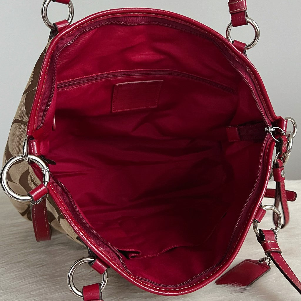 Coach Maroon Leather Monogram Front Detail 2 Way Shoulder Bag