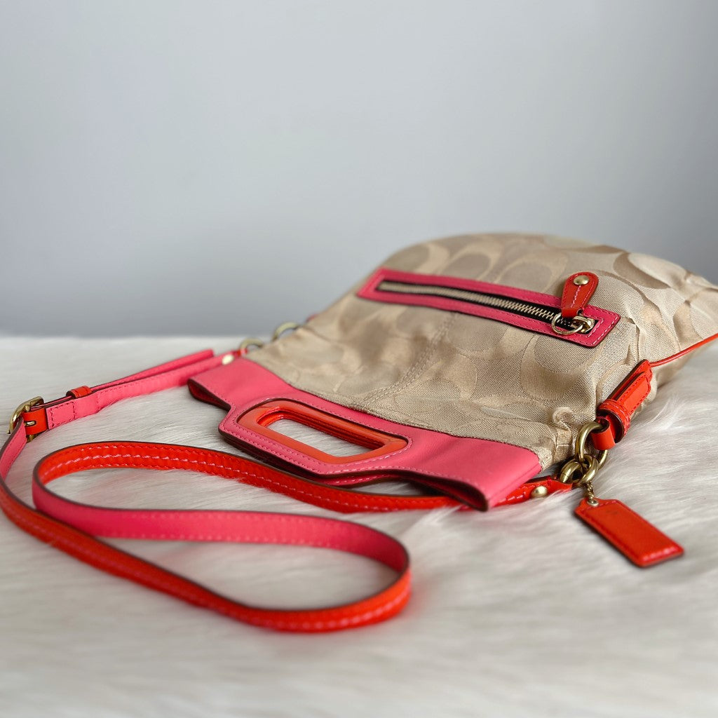 Coach Two Tone Leather Monogram Fold 2 Way Shoulder Bag
