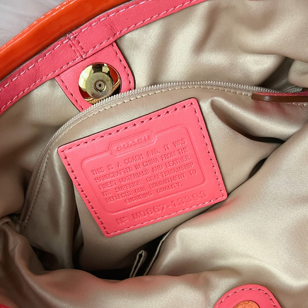 Coach Two Tone Leather Monogram Fold 2 Way Shoulder Bag