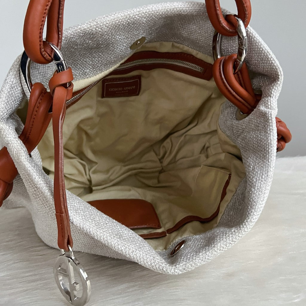 Giorgio Armani Caramel Leather Logo Charm Slouchy Shoulder Bag
