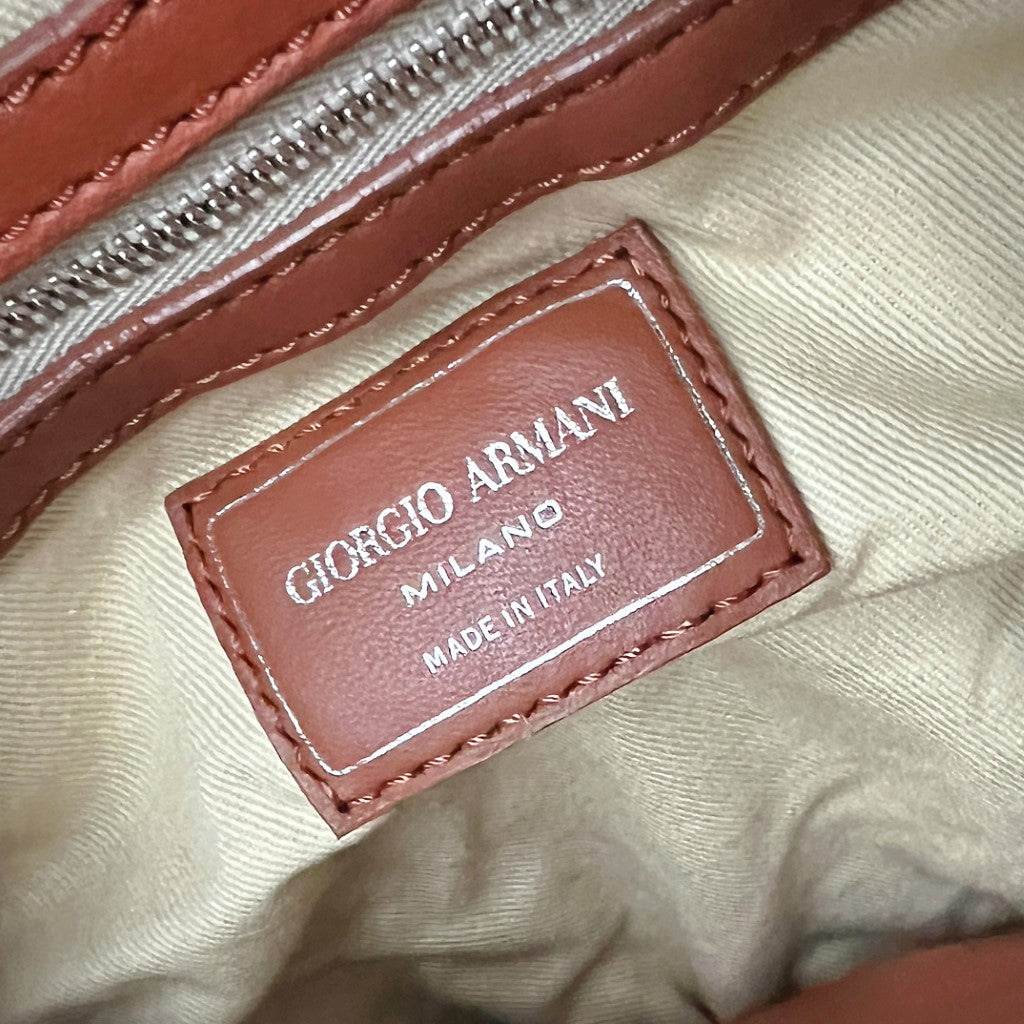 Giorgio Armani Caramel Leather Logo Charm Slouchy Shoulder Bag