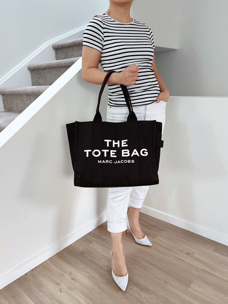 Marc Jacobs Black Front Pattern Book Tote Large Shoulder Bag