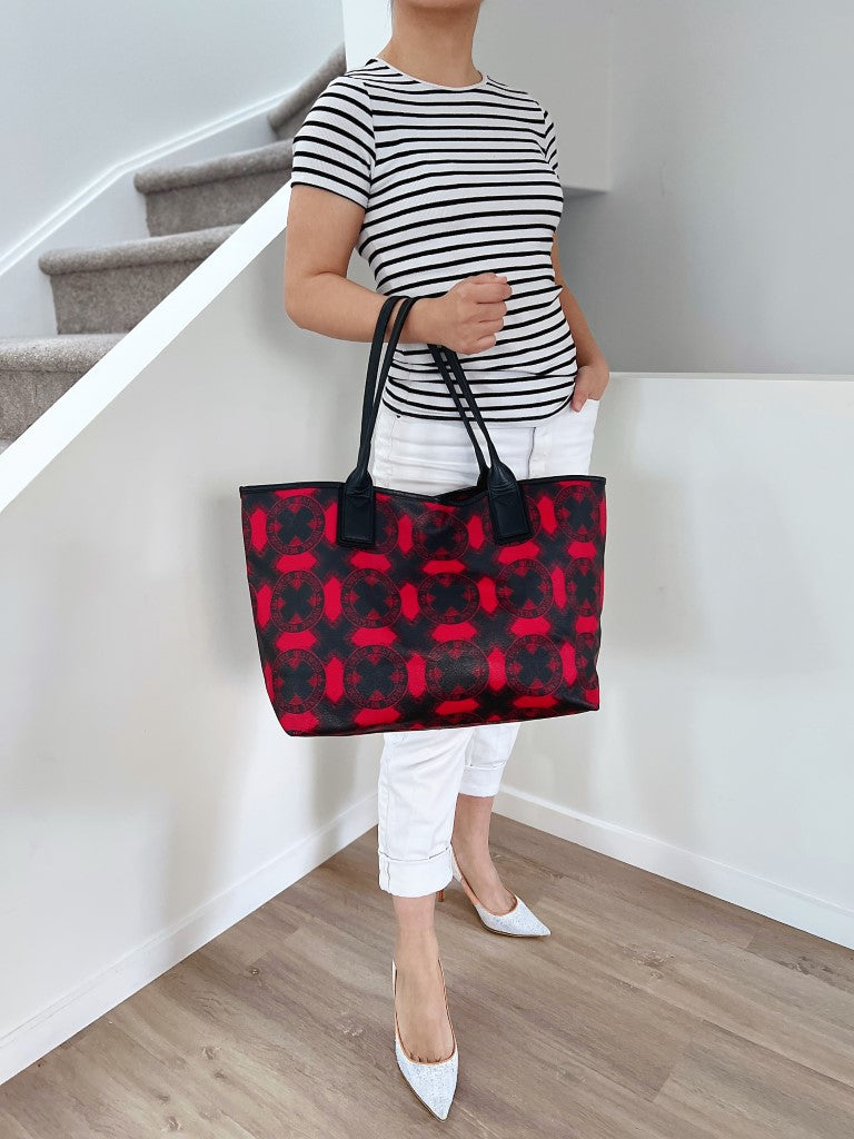 Vivienne Westwood Black Leather Trim Pattern Carryall Shoulder Bag Excellent