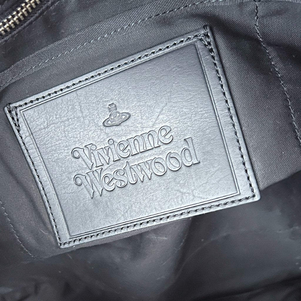 Vivienne Westwood Black Leather Trim Pattern Carryall Shoulder Bag Excellent