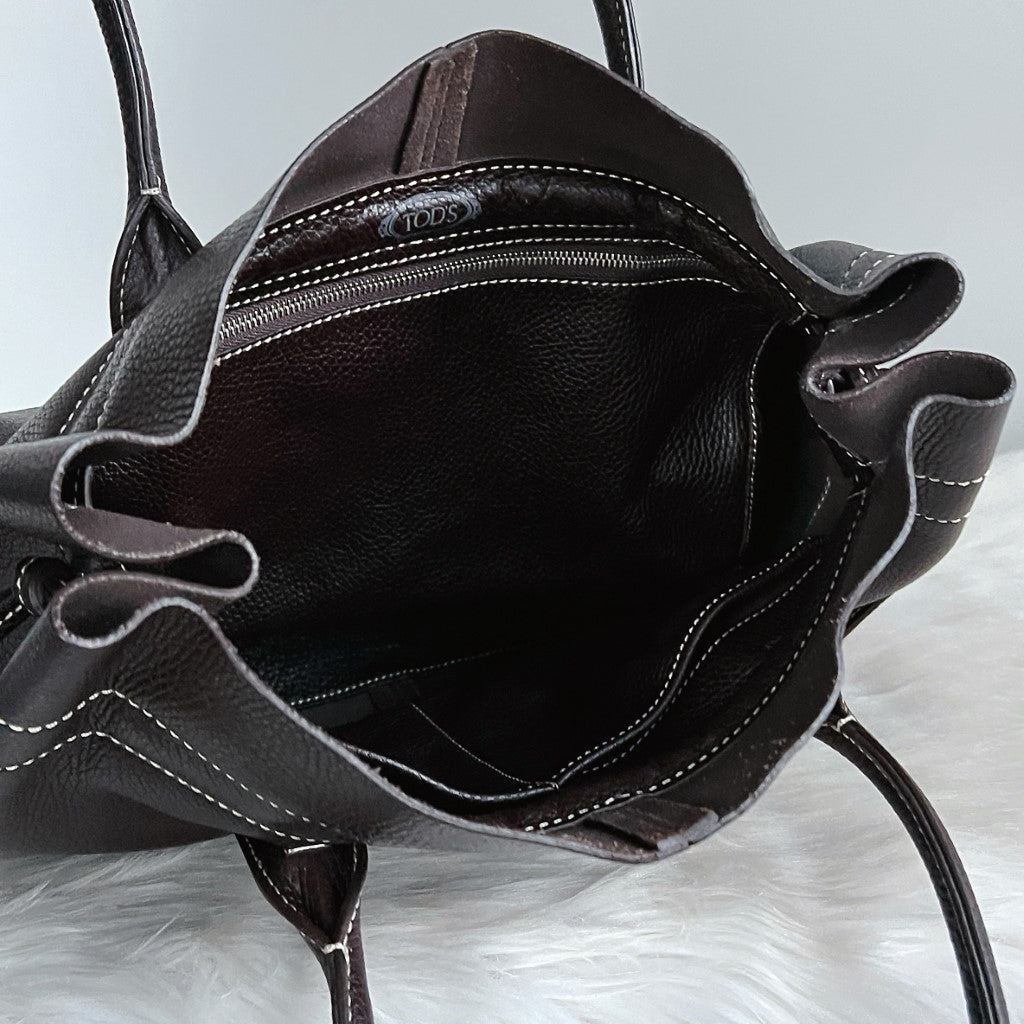 Tod's Brown Leather Iconic Princess Diana D Tote Bag Excellent