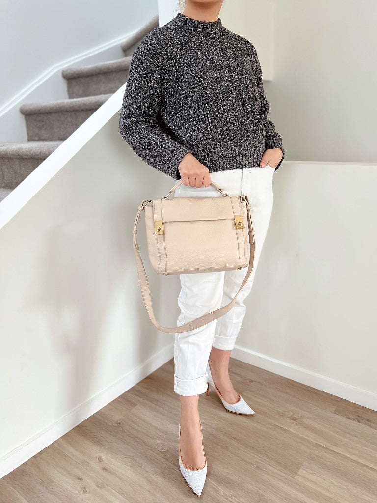 See by Chloe Beige Leather Double Buckle 2 Way Shoulder Bag