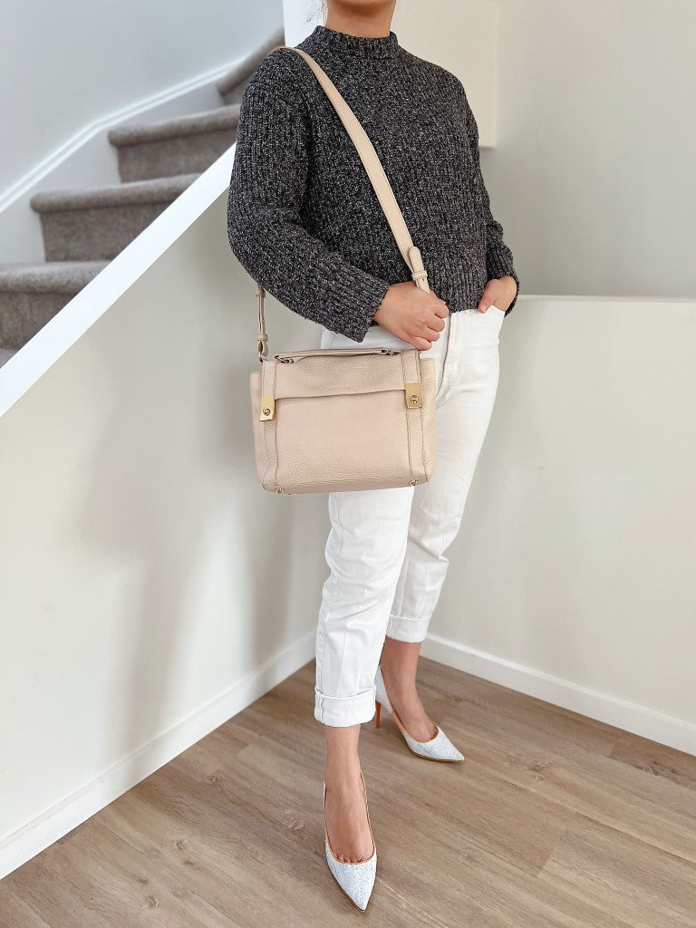 See by Chloe Beige Leather Double Buckle 2 Way Shoulder Bag