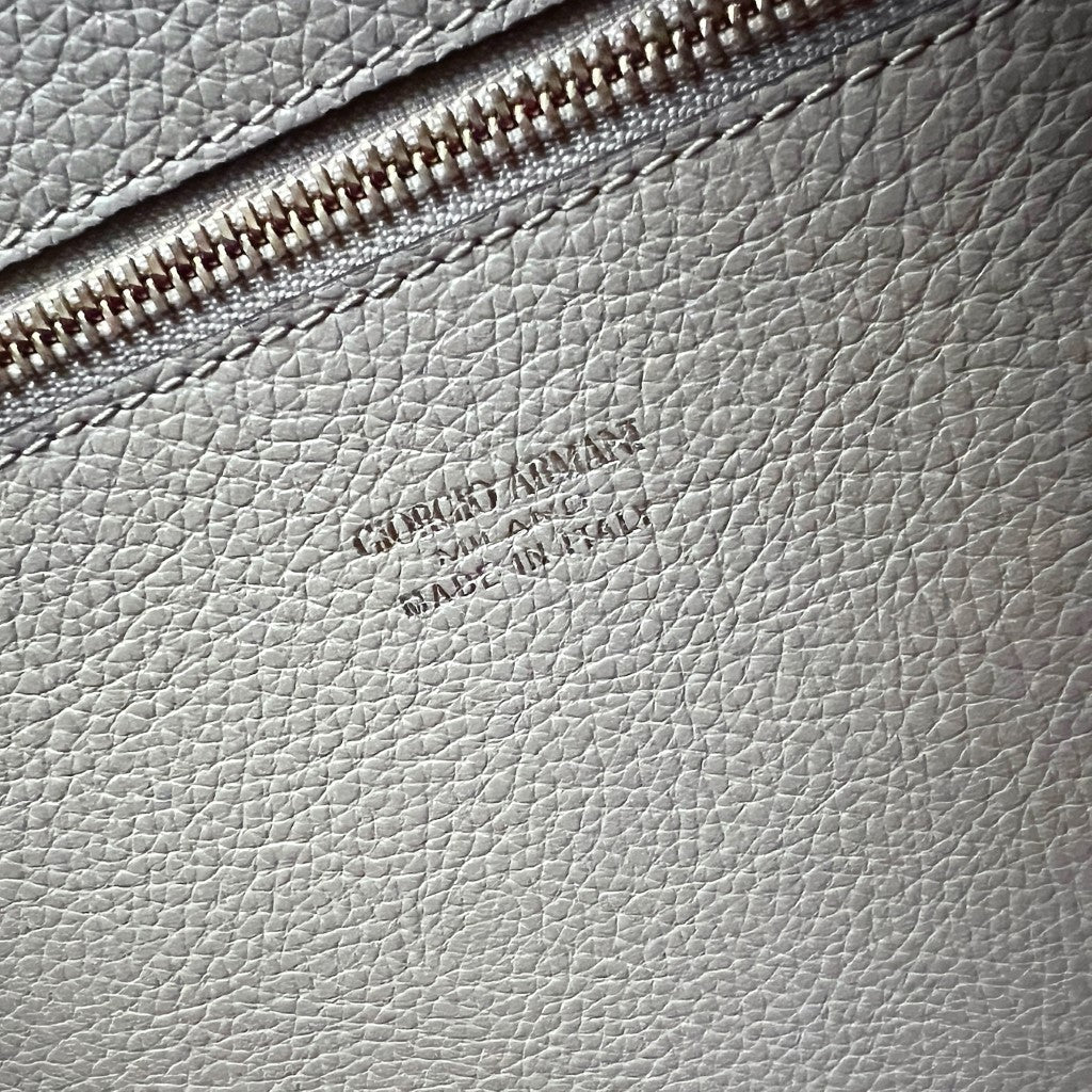 Giorgio Armani Taupe Leather Front Logo Carryall Shoulder Bag Excellent