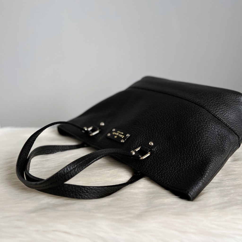 Kate Spade Black Leather Front Logo Career Shoulder Bag Like New