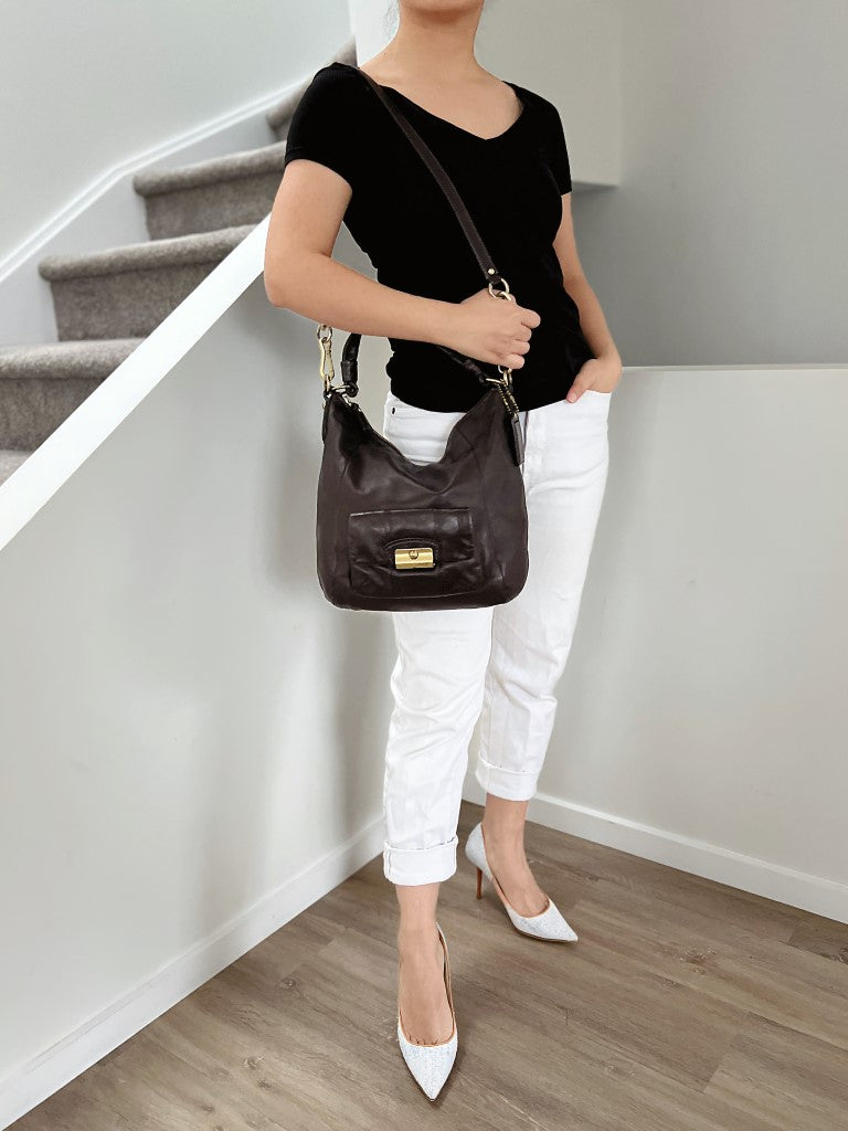 Coach Chocolate Leather Front Pocket Slouchy 2 Way Shoulder Bag