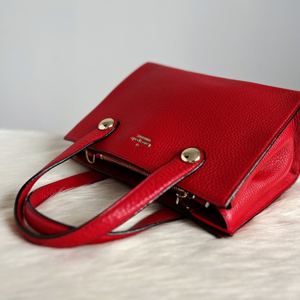 Kate Spade Red Leather Triple Compartment 2 Way Shoulder Bag Like New