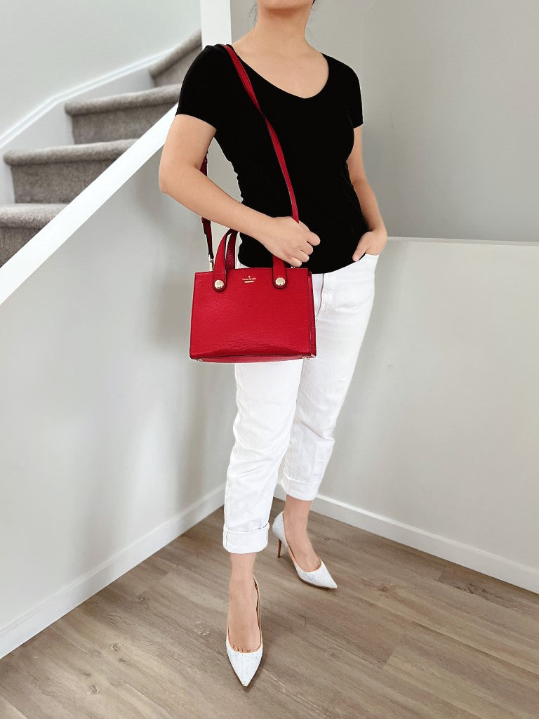 Kate Spade Red Leather Triple Compartment 2 Way Shoulder Bag Like New