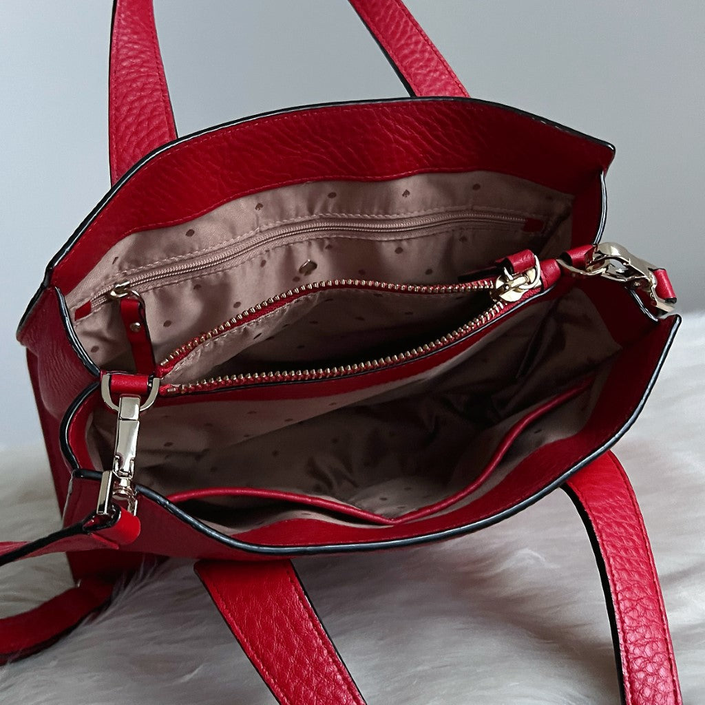 Kate Spade Red Leather Triple Compartment 2 Way Shoulder Bag Like New