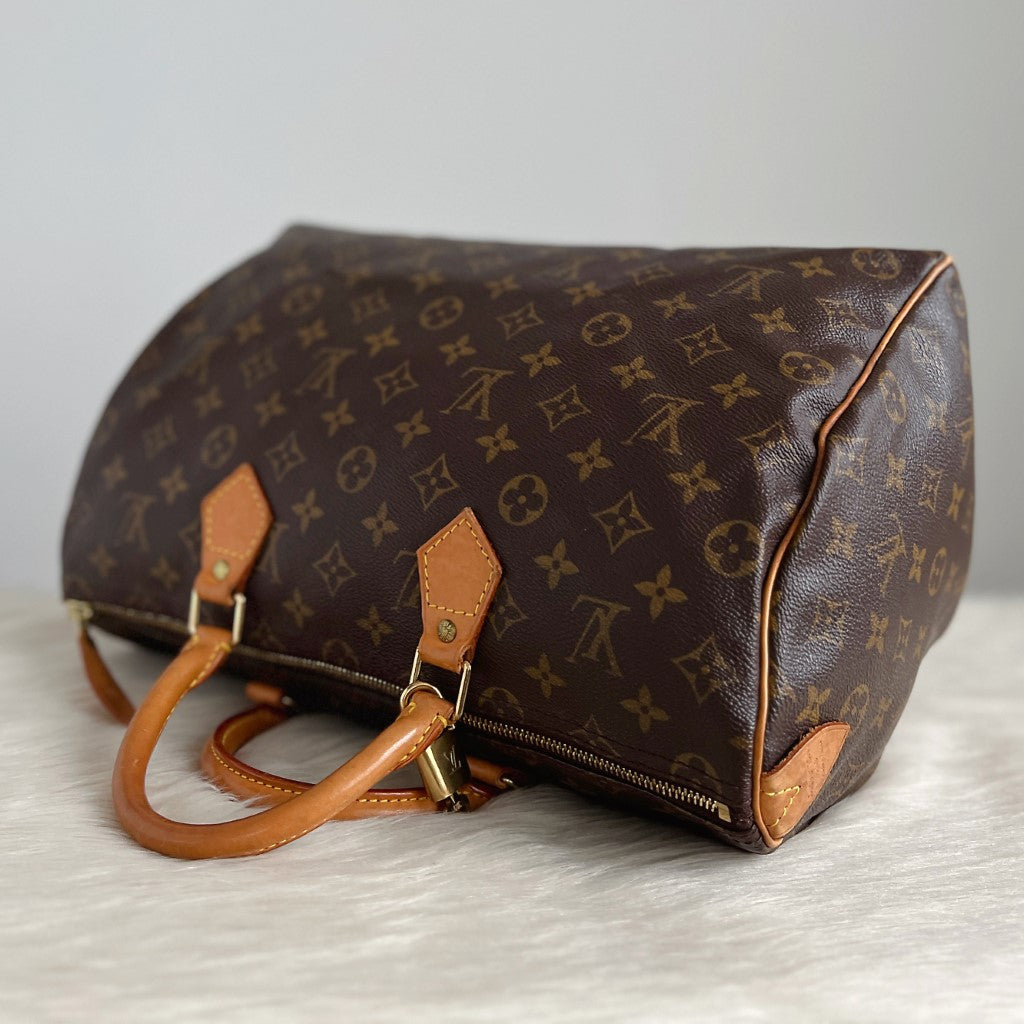 Louis Vuitton Signature Monogram Speedy 35 Bag + Lock & Keys