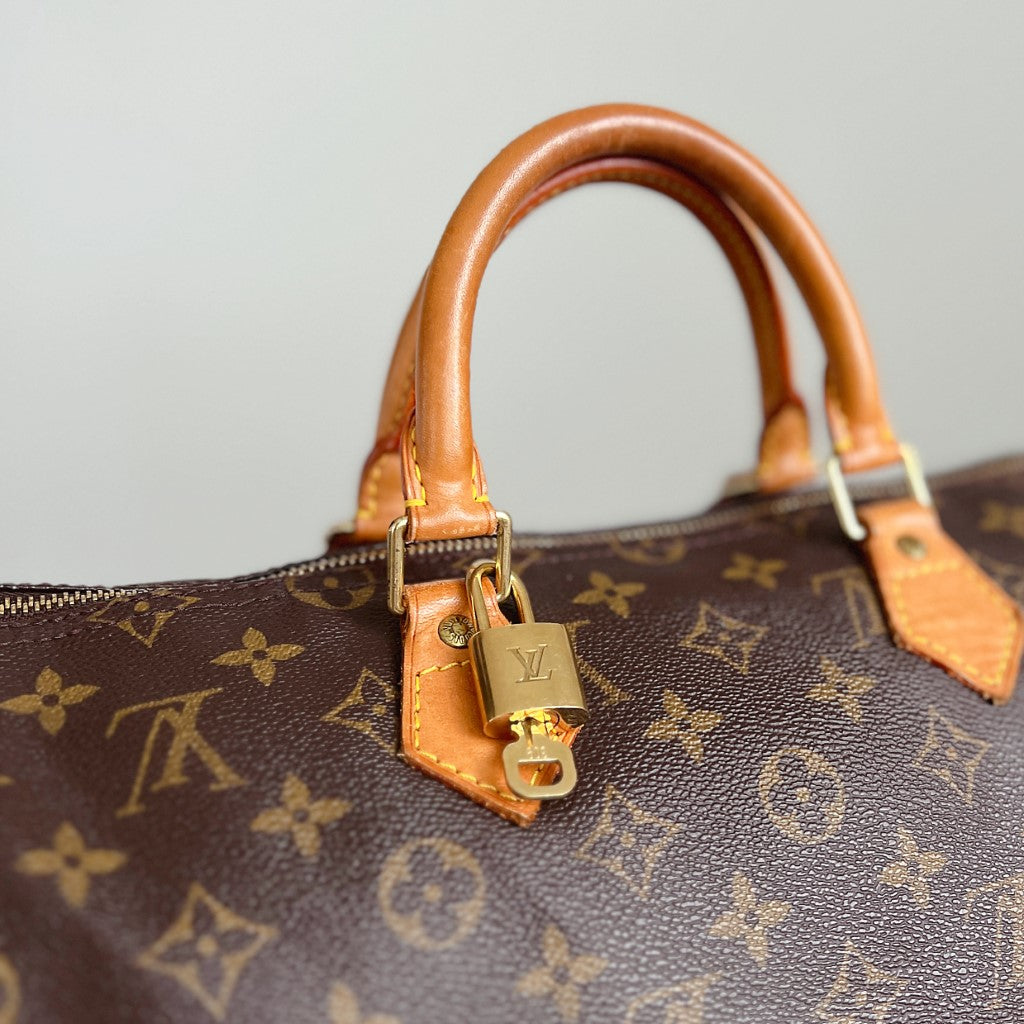 Louis Vuitton Signature Monogram Speedy 35 Bag + Lock & Keys