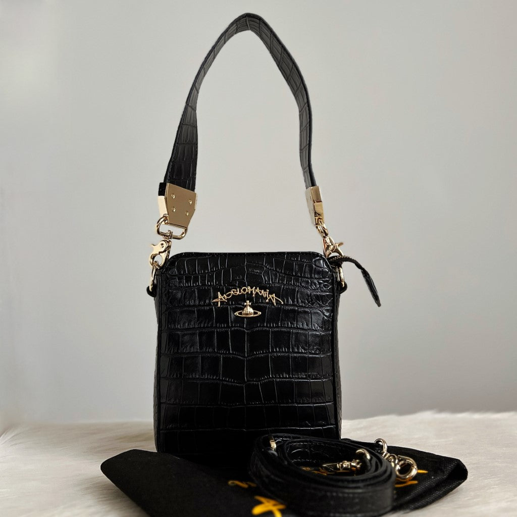 Vivienne Westwood Black Leather Front Logo 3 Way Shoulder Bag Excellent