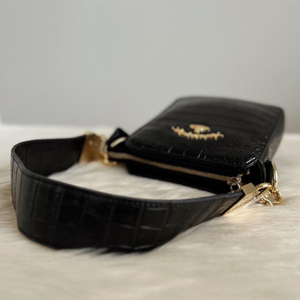 Vivienne Westwood Black Leather Front Logo 3 Way Shoulder Bag Excellent