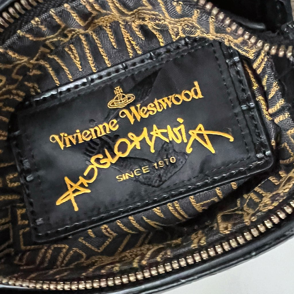 Vivienne Westwood Black Leather Front Logo 3 Way Shoulder Bag Excellent