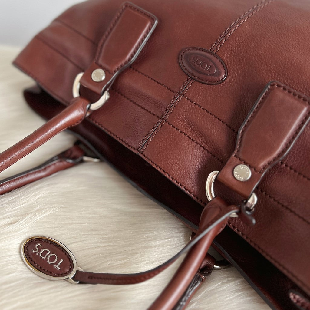 Tod's Brown Leather Iconic Princess Diana D Tote Bag Excellent