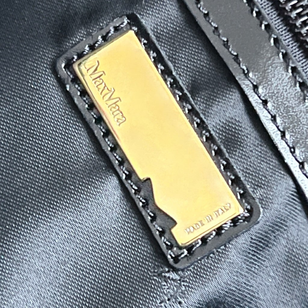 Max Mara Black Leather Check Pattern Shoulder Bag Excellent