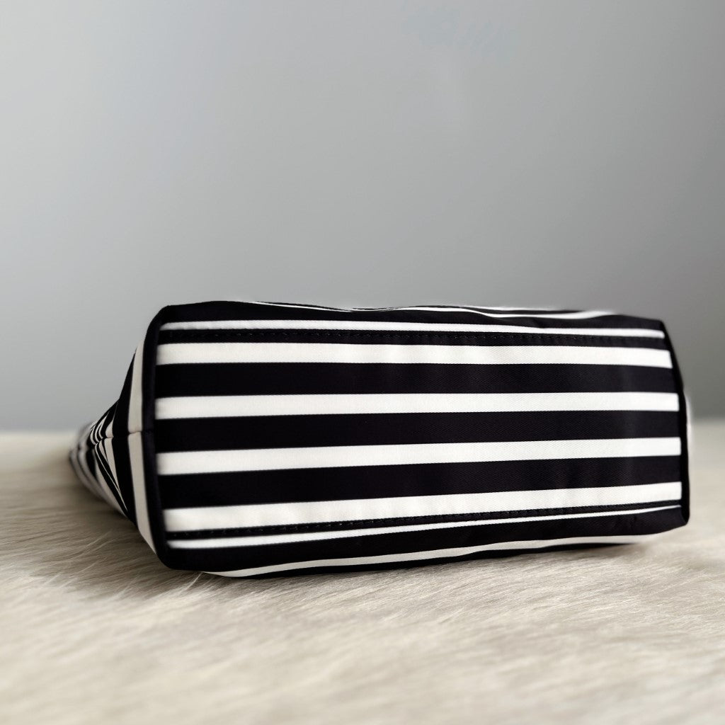 Kate Spade Black Leather Stripe Pattern 2 Way Shoulder Bag Like New