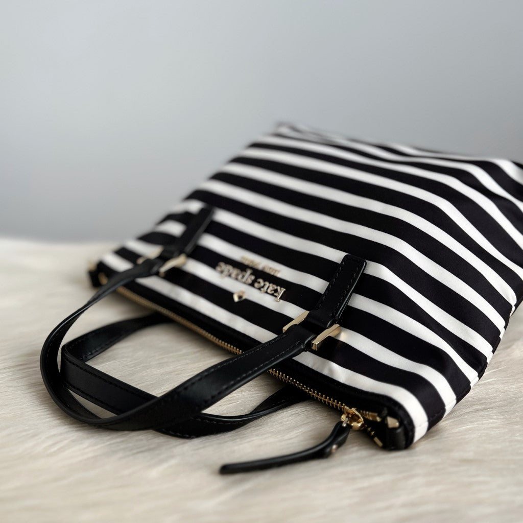 Kate Spade Black Leather Stripe Pattern 2 Way Shoulder Bag Like New