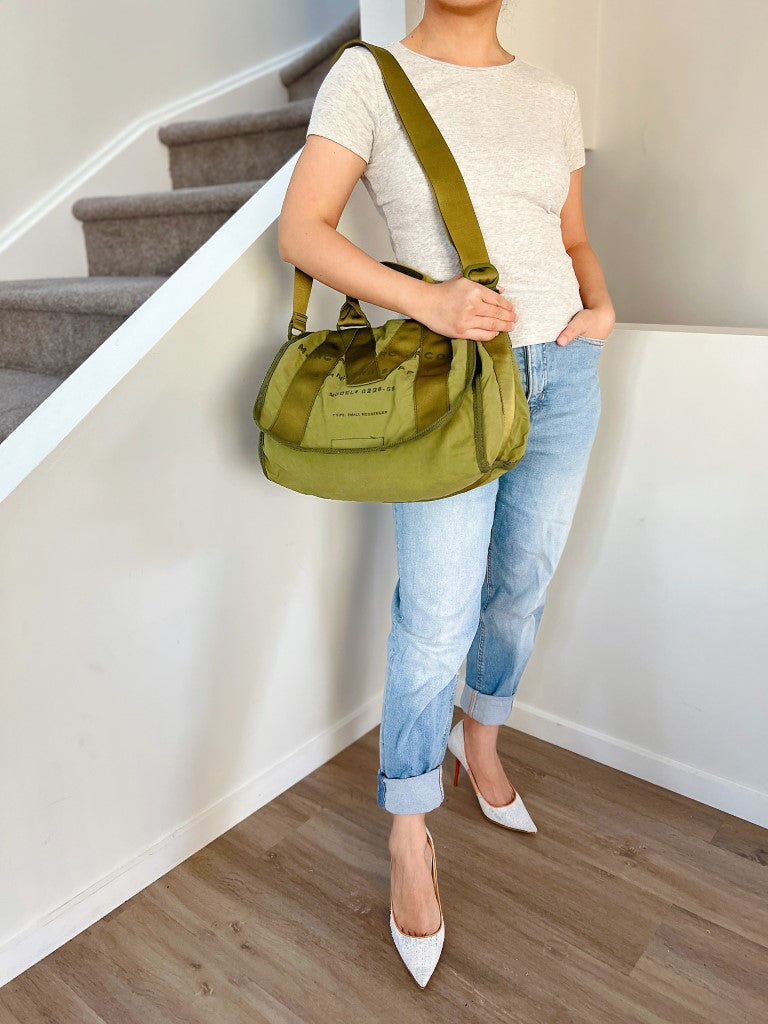 Marc Jacobs Two Tone Front Pattern Canvas Large Messenger Shoulder Bag