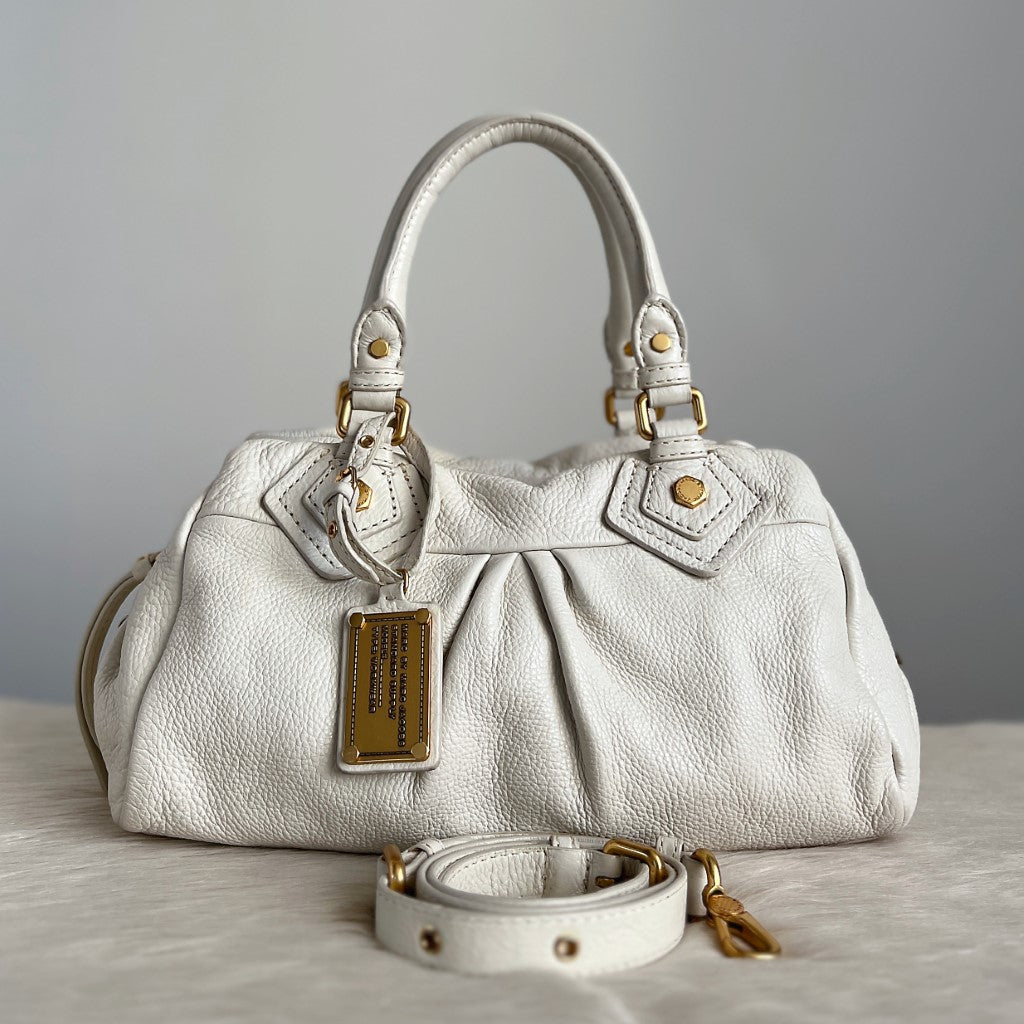 Marc Jacobs White Leather Classic Q 2 Way Shoulder Bag