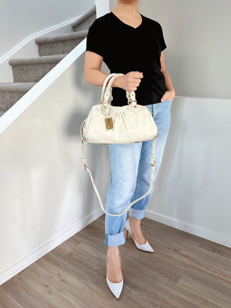 Marc Jacobs White Leather Classic Q 2 Way Shoulder Bag