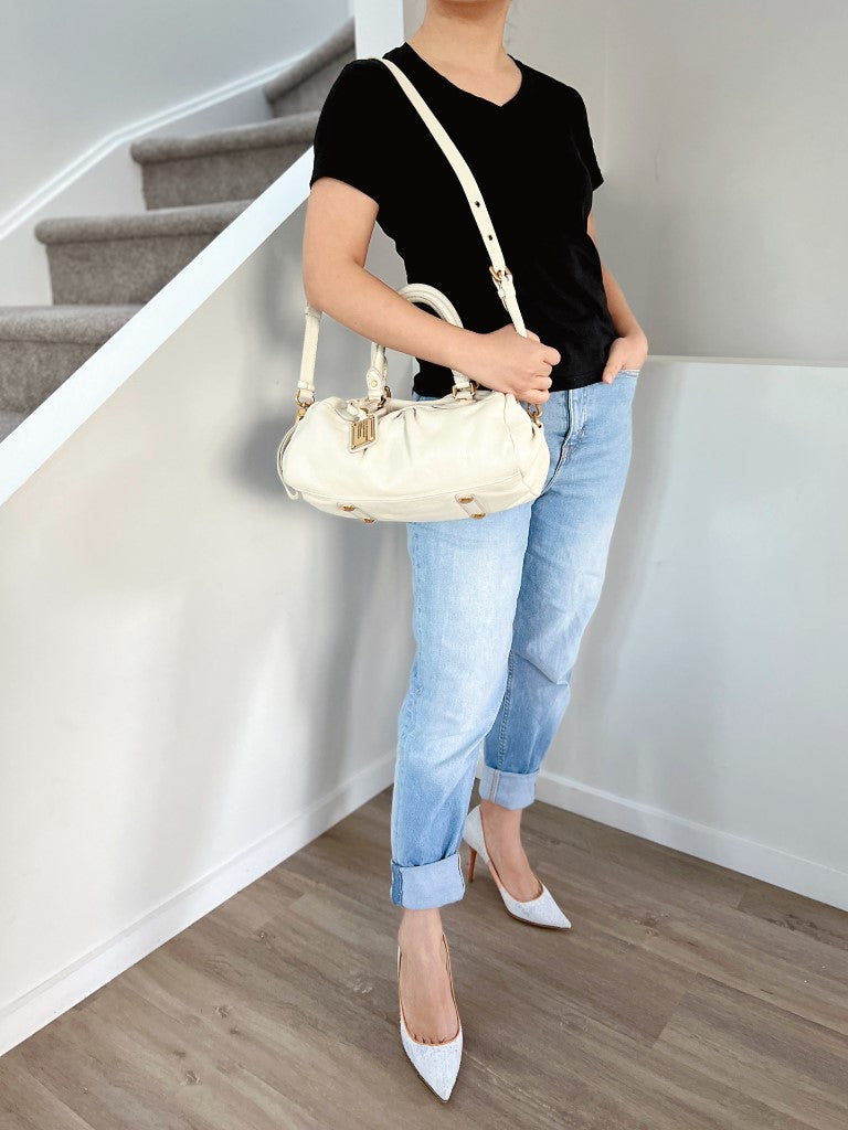 Marc Jacobs White Leather Classic Q 2 Way Shoulder Bag