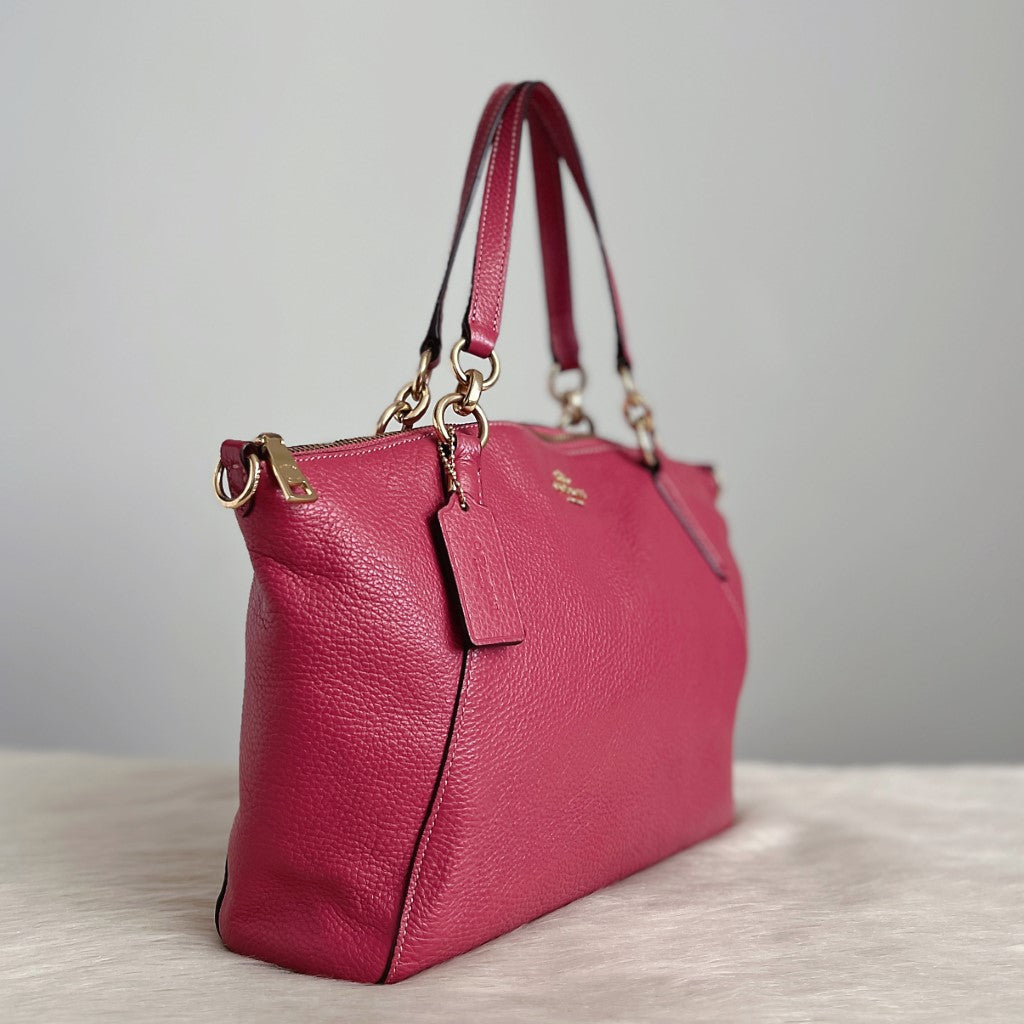 Coach Fuchsia Leather Chain Detail Tote Bag
