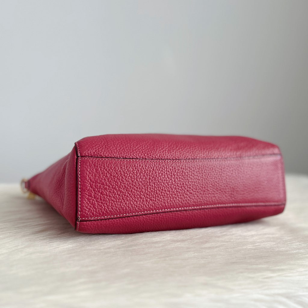 Coach Fuchsia Leather Chain Detail Tote Bag