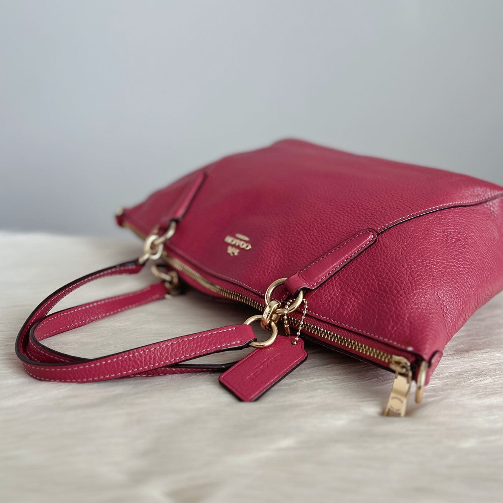 Coach Fuchsia Leather Chain Detail Tote Bag