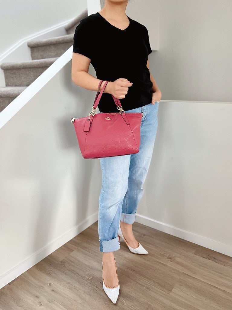 Coach Fuchsia Leather Chain Detail Tote Bag