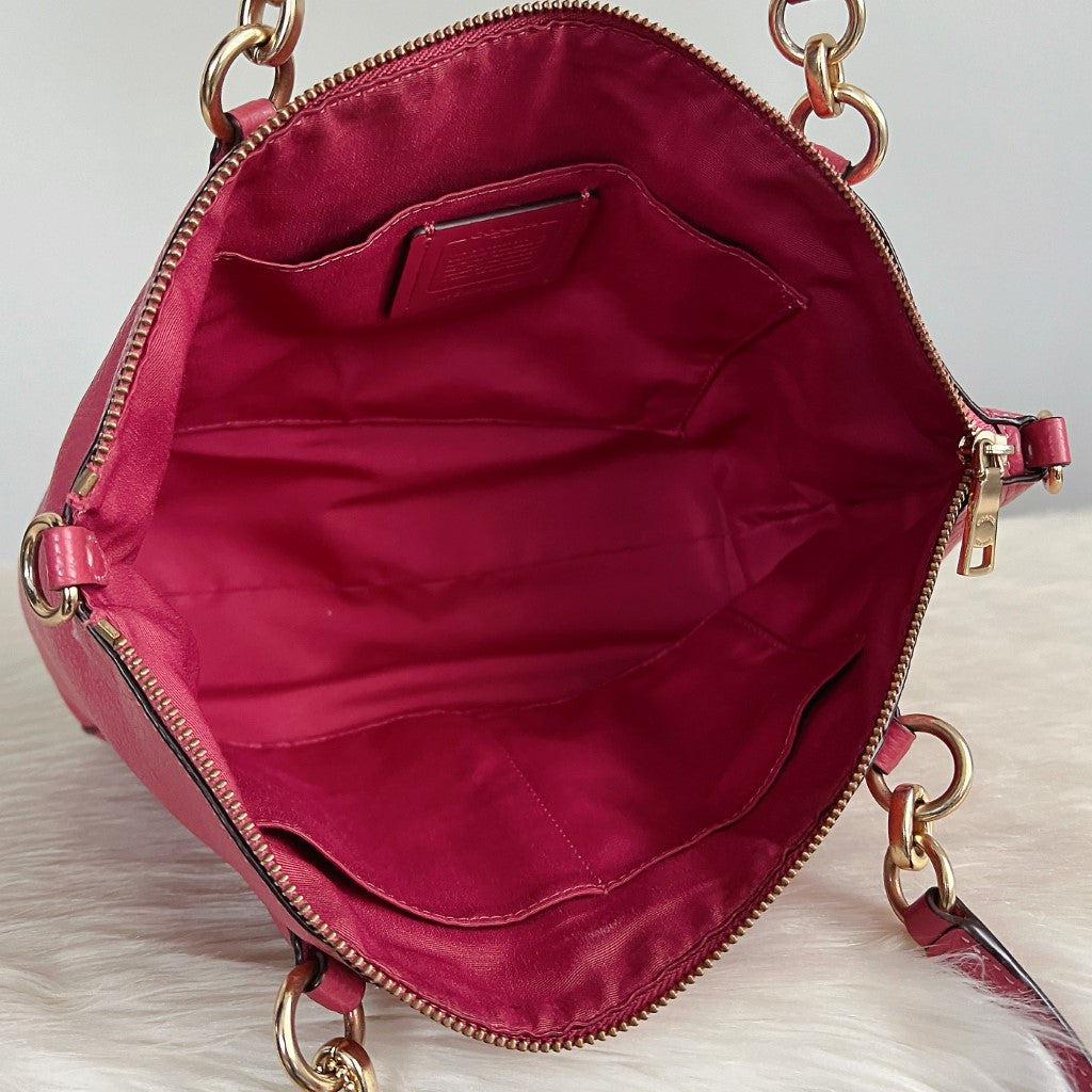 Coach Fuchsia Leather Chain Detail Tote Bag
