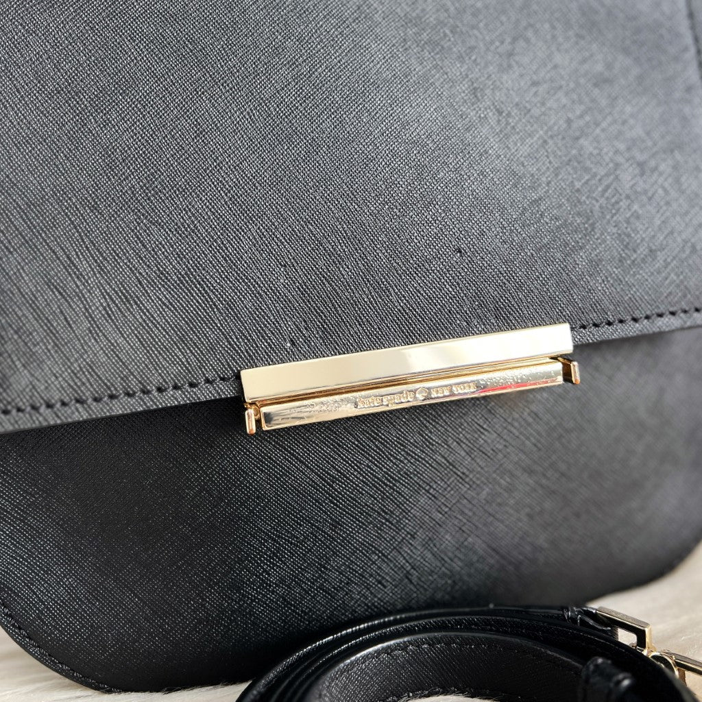 Kate Spade Black Leather Front Buckle 2 Way Shoulder Bag